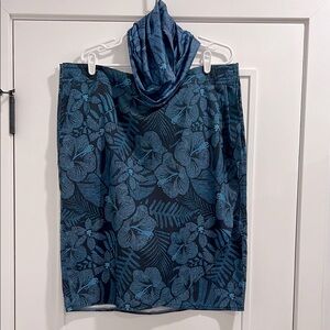 Floral Blue Skirt With Matching Sun Scarf